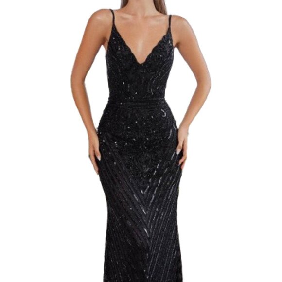 NWT SCALA 60387 Prom Dress Beaded Black Size 0 - Picture 1 of 8